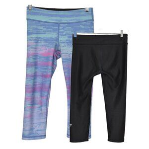 Ivivva Girls Reversible Black Light Blue Purple Abstract Crop Leggings Size 12